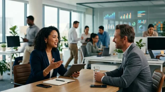 Équipe commerciale moderne travaillant efficacement grâce à l'automatisation des tâches administratives