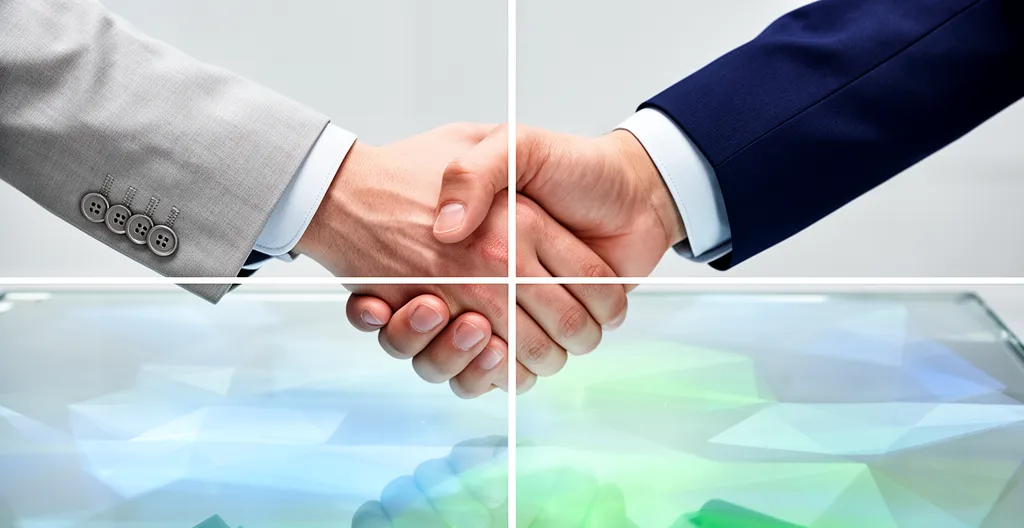 Mains entrelacées au-dessus d'une surface numérique symbolisant la confiance et la protection des données dans l'environnement RGPD