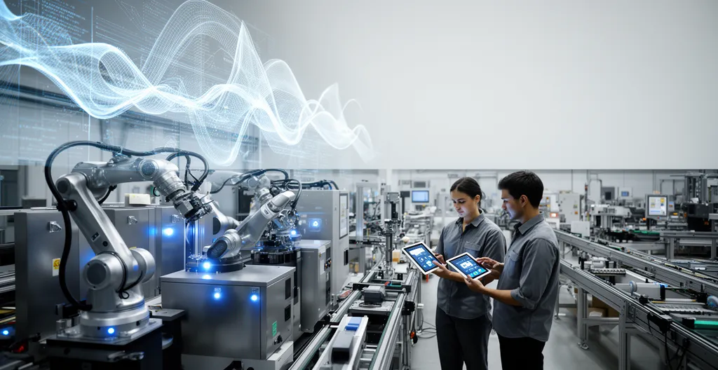 Tableau de bord futuriste montrant des analyses prédictives dans un environnement industriel