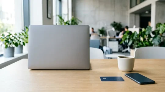 Interface de paiement moderne sur écran d'ordinateur dans un environnement de bureau lumineux