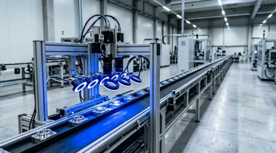 Système de vision par ordinateur inspectant des pièces métalliques sur une ligne de production automatisée