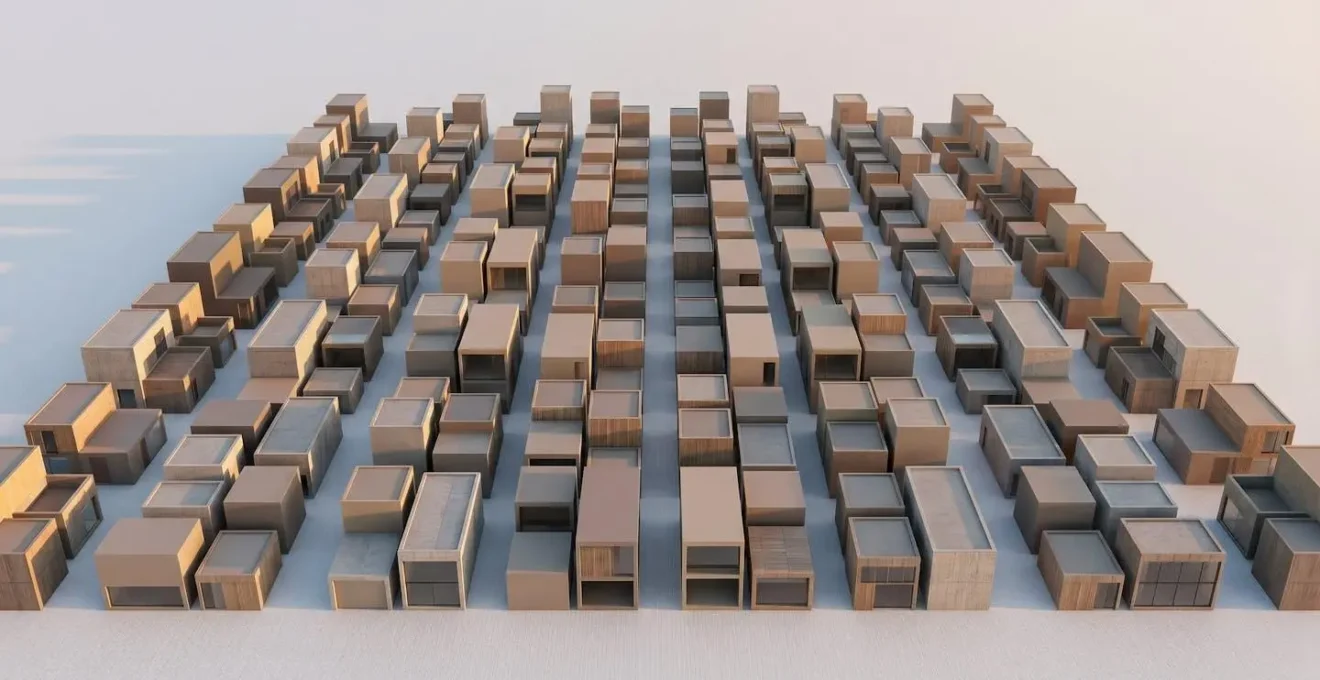 Vue aérienne d'une composition modulaire parfaitement équilibrée