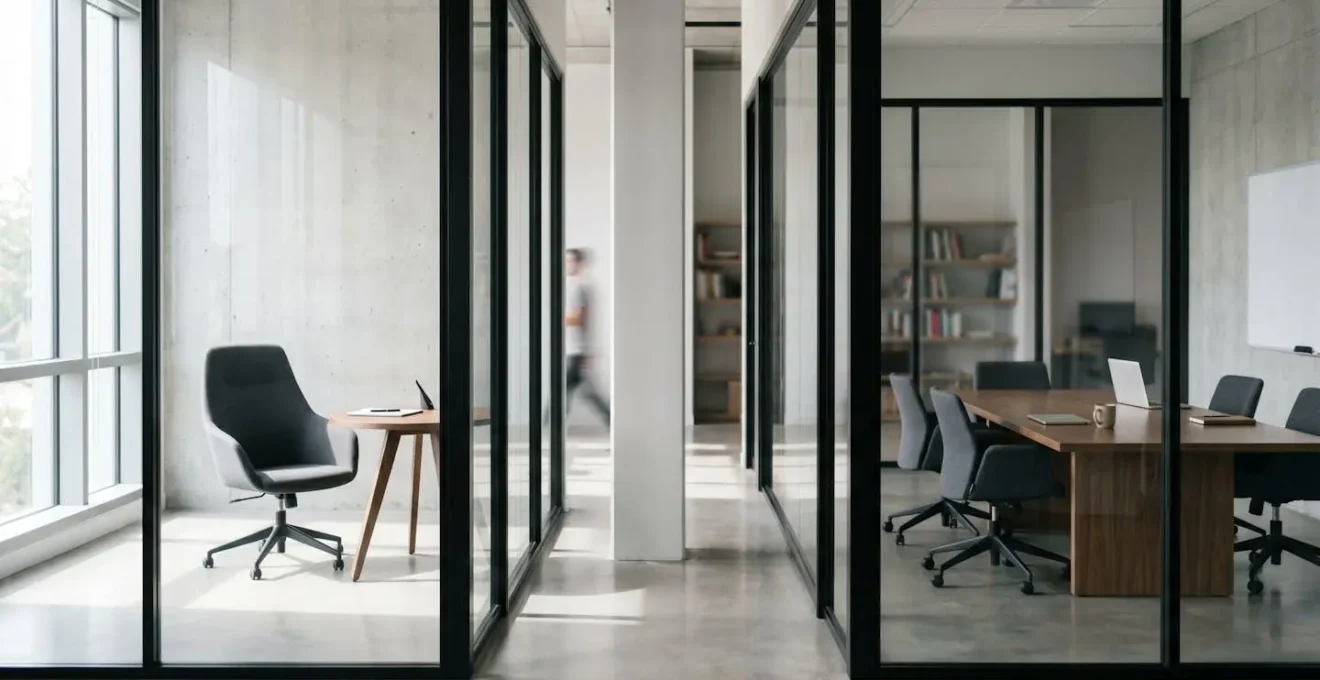 Composition minimaliste montrant deux chemins divergents dans un environnement de bureau moderne