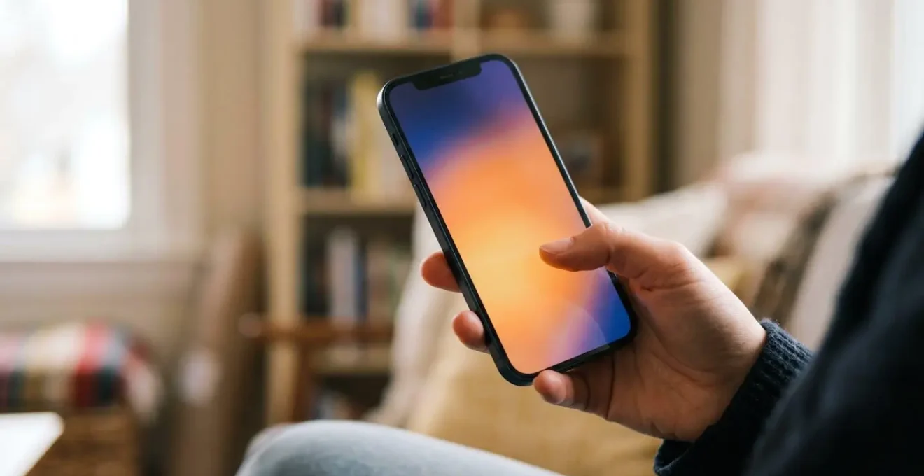 Main tenant un smartphone avec zones de confort du pouce visualisées en dégradé de couleurs
