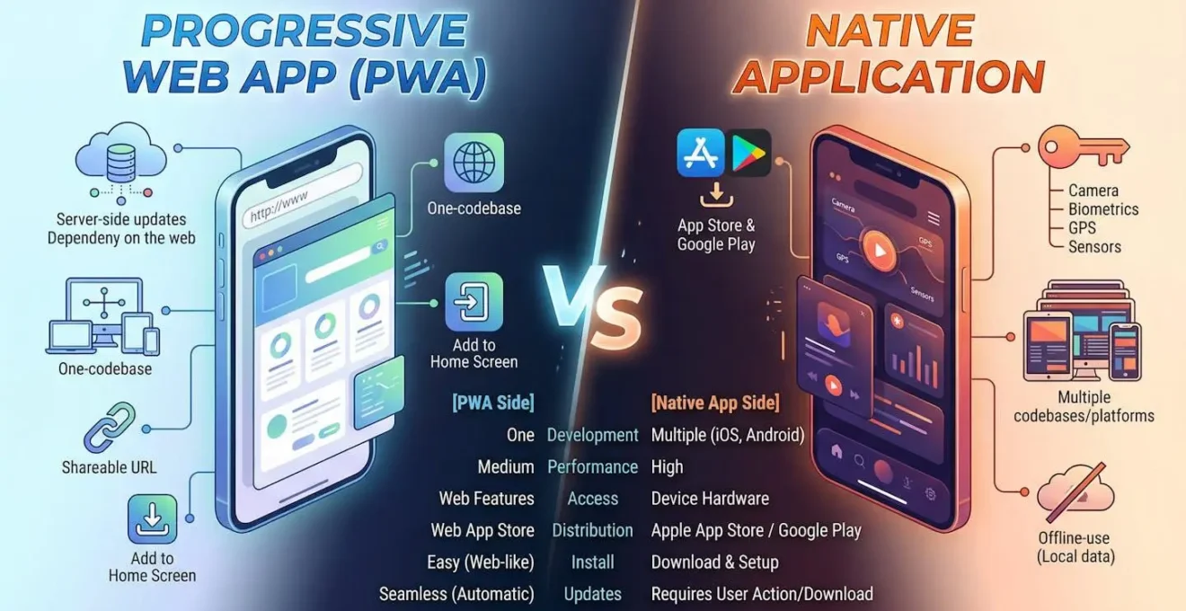 Comparaison symbolique entre PWA et application native